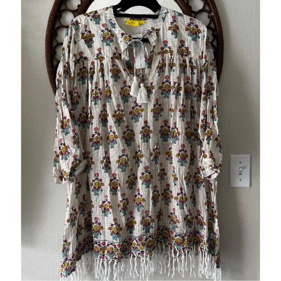 NWT Roberta Roller Rabbit floral print tunic length Top size L - Picture 1 of 9